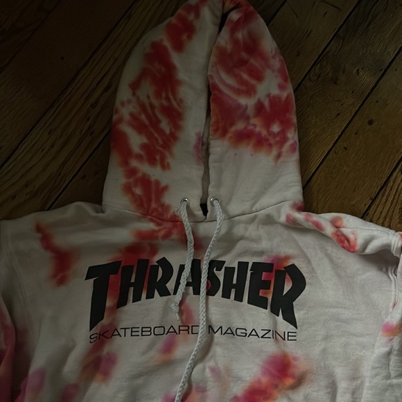 THRASHER tie dye pink white and orange hoodie size S - Picture 2 of 4